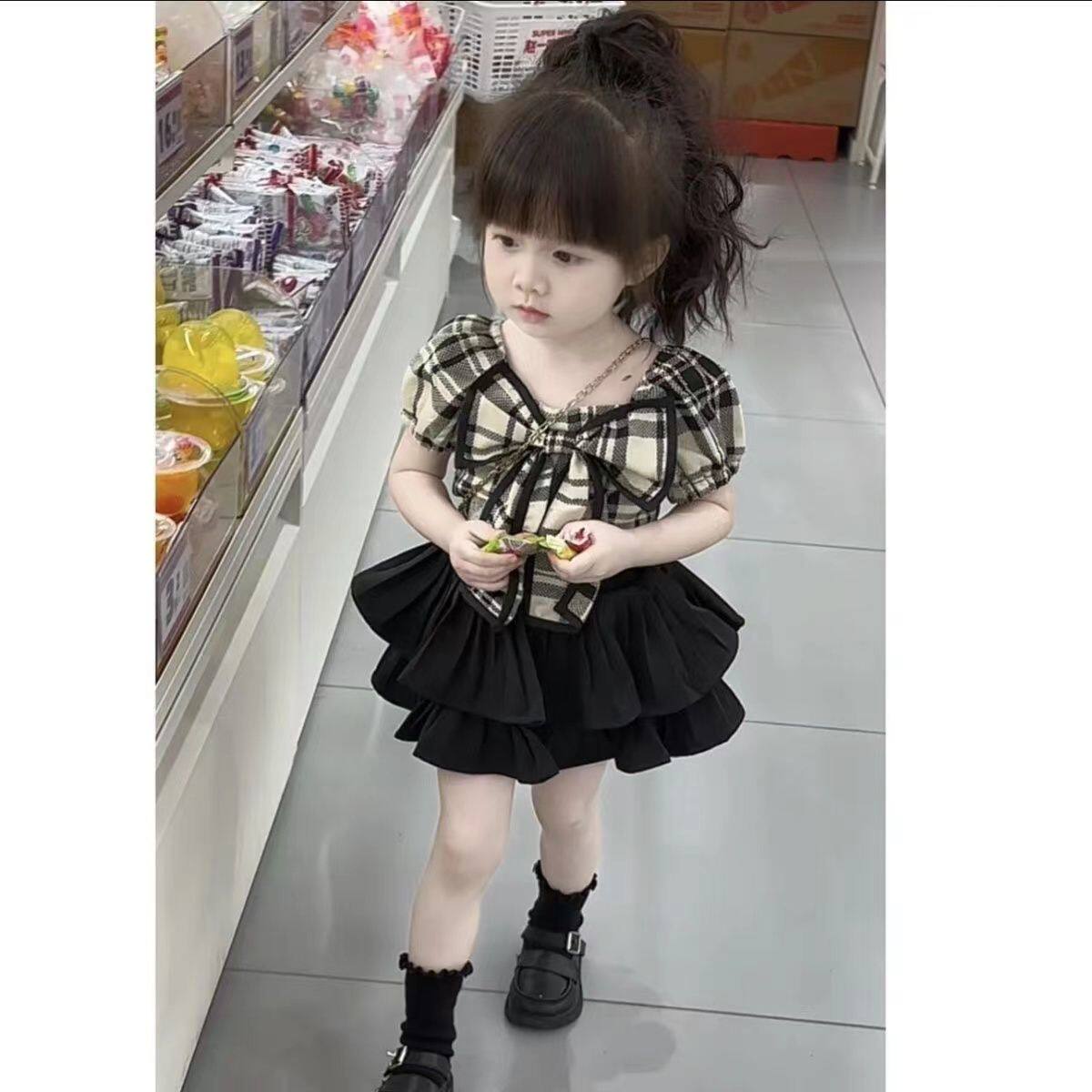 女童夏款套装2026新款儿童短袖T恤百褶裙两件套女宝裙裤洋气夏装
