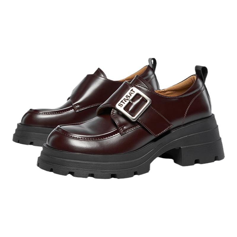 星期六乐福鞋新款厚底增高百搭英伦风黑色皮鞋女鞋SSC3111O09