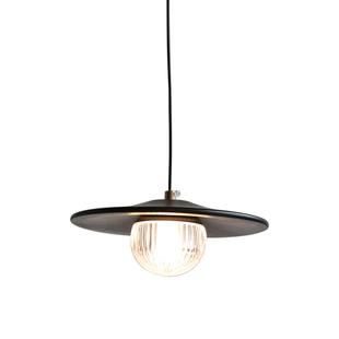 新高级感黑色木质小吊灯单头飞碟餐桌吧台茶室侘寂风卧室床头吊灯