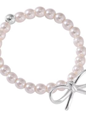 925纯银珍珠蝴蝶结戒指女简约