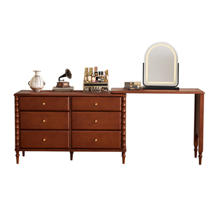 大司马  复古梳妆台卧室格林化妆台转角梳妆台斗柜一体实木化妆桌