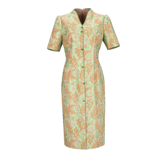 阿丹娜春秋新款绿色闪葱提花连衣裙子V领修身礼裙官方旗舰店正品