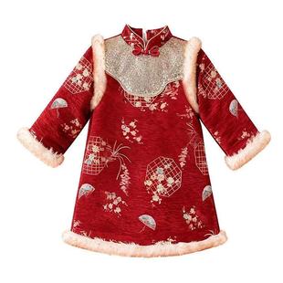 儿童拜年服男女童中国风加绒加厚学生新年衣服红色元旦喜庆演出服
