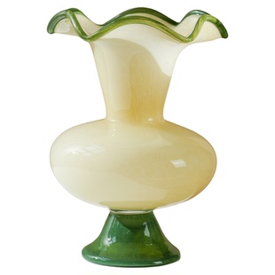 中古高脚侘寂风绿色芬顿玻璃花瓶家居玻璃拼色风灯花瓶插花器装饰