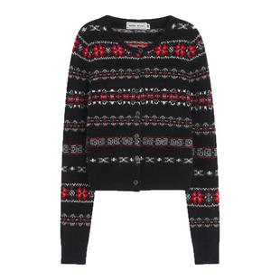 Bobbybecky复古费尔岛复古美利奴羊毛提花开衫毛衣羊毛围巾