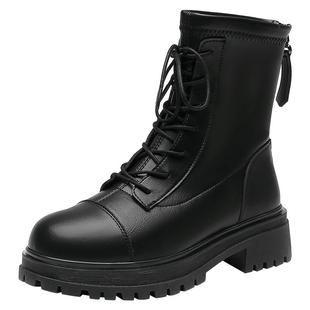 大东马丁靴女鞋2025冬新款小个子粗跟厚底黑色加绒英伦风短靴0103