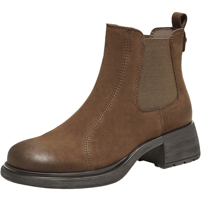 他她靴子秋羊皮时尚切尔西靴英