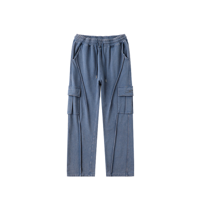 LAMLICKA水洗重磅拼接阔腿休闲裤