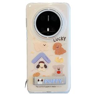 拓岚 适用华为mate70pro+手机壳双层pura70情侣p60韩风卡通可爱狗狗猫咪折叠支架mate60/50/40pro挂绳硅胶女
