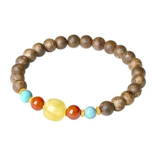 周大生玛瑙琥珀沉香木手串绿松石手链女轻奢高级感首饰生日礼物