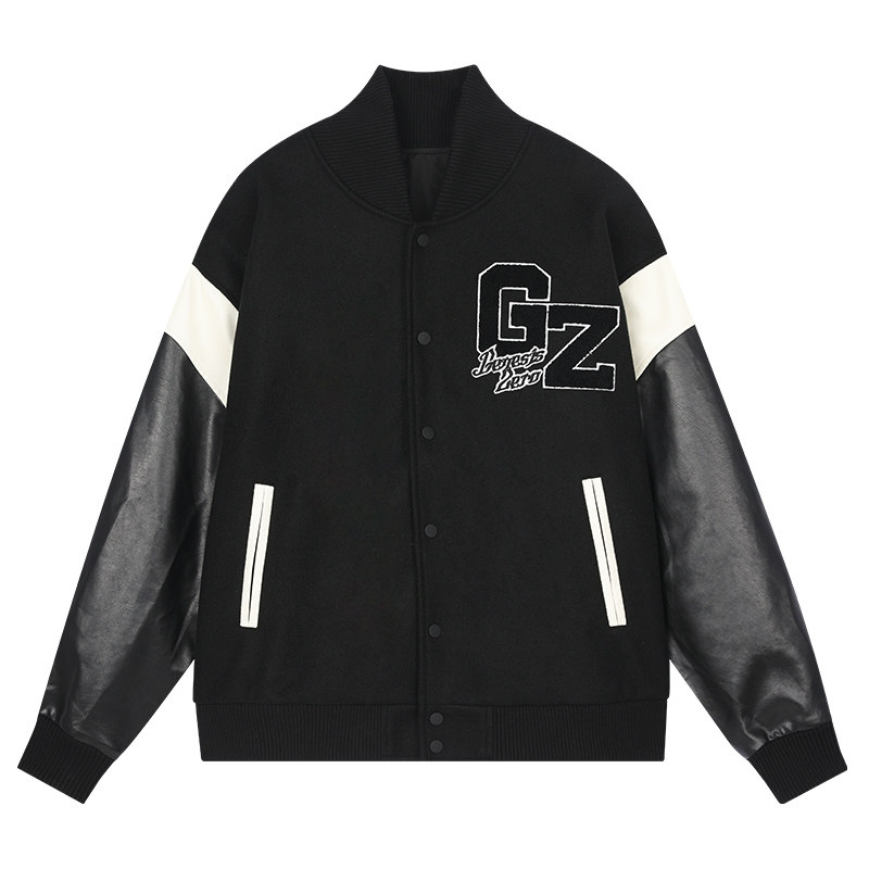GENESISZEROGZ贴布绣字母棒球服男潮牌美式高街撞色拼接夹克外套