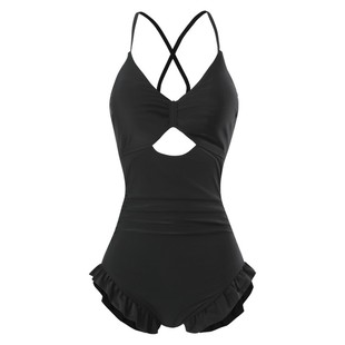 少年齐 原创新款泳衣女夏连体日系ins露背绑带黑色显瘦微性感泳衣