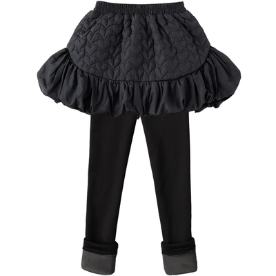 女童假两件长裤桃心夹棉裙裤