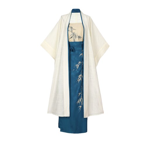 拟梦竹语国风原创宋制旋裙三件套长干寺天丝提花刺绣竹子日常汉服