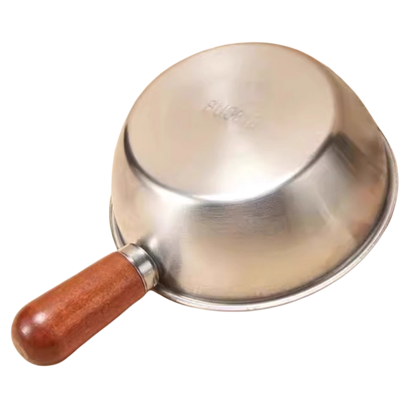 不锈钢胡桃木手柄平底锅宝宝辅食锅热油锅多功能汤锅炒菜锅