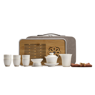 羊脂玉白瓷旅行功夫茶具套装德化家用户外便携式包泡茶杯盖碗定制