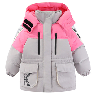 雪中飞kids儿童羽绒服中长款2025新款加厚男女童撞色拼接宽松外套