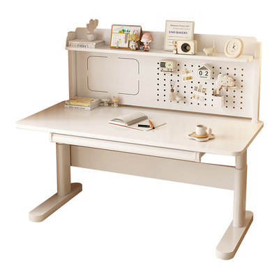 升降儿童学习桌实木大白桌椅组合