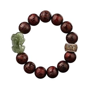 真品印度小叶紫檀招财和田玉貔貅手串佛珠马年本命年手链礼物女士