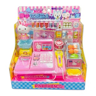 一言粉红兔趣味收银机游戏小兔子便利店超市收银台儿童过家家玩具