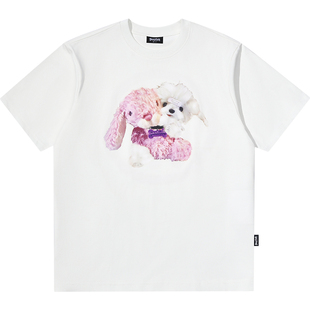 【商场同款】BEASTER鬼脸印花双头小狗T恤夏新款情侣短袖圆领上衣
