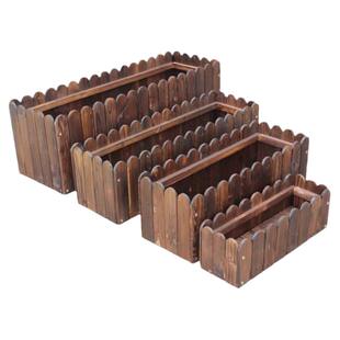 防腐木花箱长方形庭院阳台种菜盆多种规格碳化花盆仿真植物底座