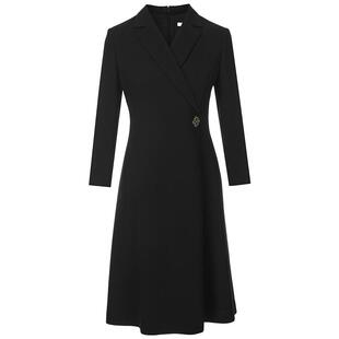 LANCY/朗姿2024秋新款钻扣长袖西装收腰连衣裙羊毛商务通勤裙子女