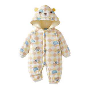 婴儿连体衣冬季加厚280g拜年服连帽保暖外出抱衣宝宝夹棉哈衣棉服