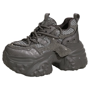 香港时尚潮牌新款厚底内增高老爹鞋女款小个子2025秋季女式水钻鞋