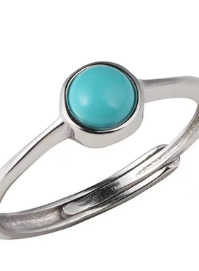 仿海蓝绿松石镀18K金镶嵌戒指简约百搭国潮复古小众设计潮流大方