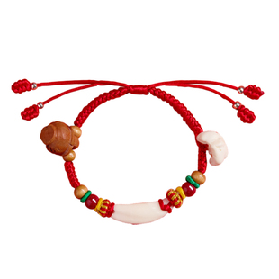 黑狗牙婴儿童小宝宝红绳手串僻邪惊压护身符朱砂手链桃核桃木手绳