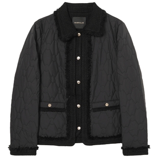 曼德诗小香风短外套2025冬季新款时尚绵羊毛混纺棉衣通勤百搭棉服