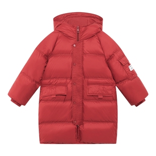 左西女童中长款红色羽绒服2025新款冬季加厚保暖外套儿童洋气拜年