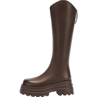 达芙妮棕色长筒靴女2025新款爆款美拉德骑士靴厚底瘦瘦靴子女鞋冬