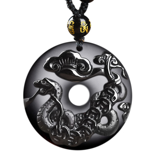 灵蛇进禄吉祥宏吊坠属牛人佩戴2026马年天然黑曜石泰岁饰品钥匙扣