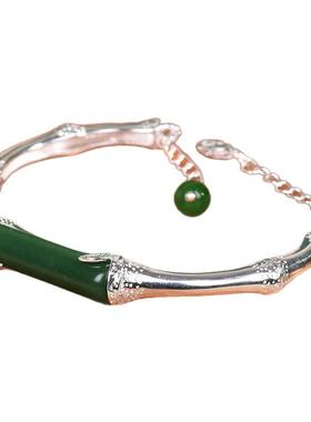 竹节款手镯女款复古镀金色仿和田玉开口手饰国风手环首饰品