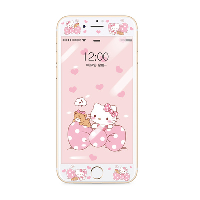 适用于苹果7plus彩膜可爱钢化膜