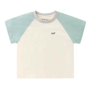 右欧儿童纯棉短袖T恤凉感冰皮插肩袖撞色夏季新款童装男女童上衣