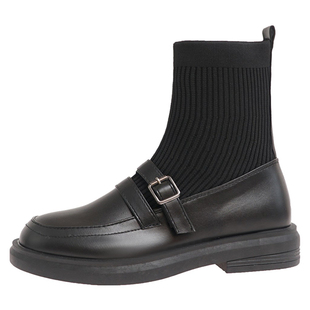 瘦瘦袜子靴平底短靴女2026春季新款连袜马丁靴针织弹力英伦小皮鞋