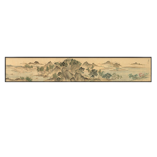 宋代美学装饰画湖山春暖图山水挂画茶室氛围灯画床头窄长条画横幅