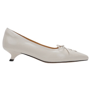 fed法式真皮蝴蝶结小猫跟鞋女春秋新款一脚蹬尖头浅口不累脚单鞋