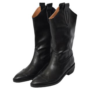 韩国东大门新款尖头复古粗跟西部牛仔女靴套筒中筒短靴中跟骑士靴