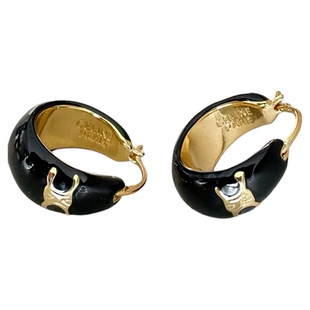 法式凯旋门黑色滴油耳环耳扣铜镀22K金轻奢高级感气质百搭耳饰品