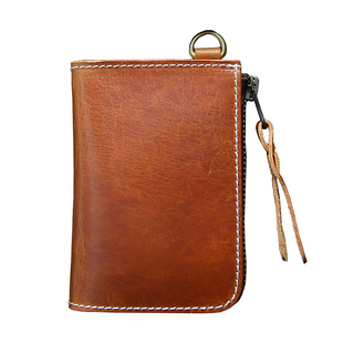 手工复古头层牛皮男士钱包真皮短款拉链钱夹竖款皮夹驾驶证卡包