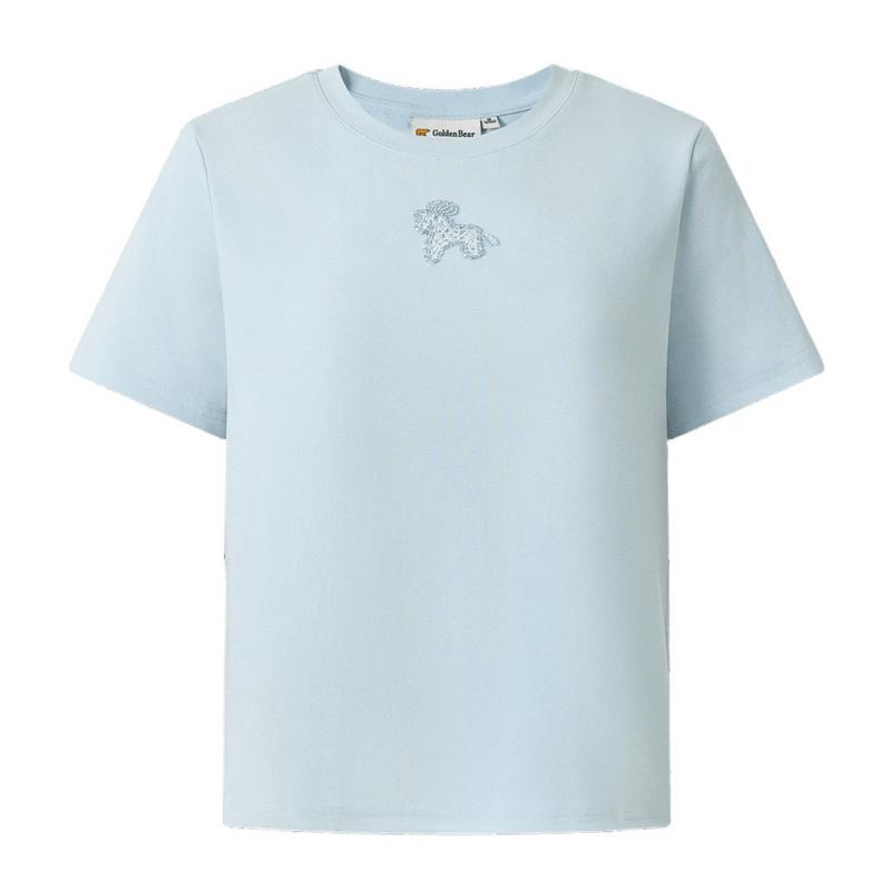 【夏季新品】GOLDEN BEAR/金熊26年女士修身正肩烫钻短袖圆领T恤