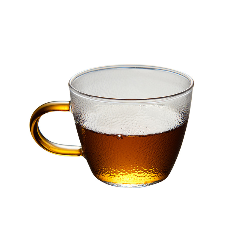 琥珀把细纹品茗杯手工小茶杯套装耐热玻璃杯日式锤纹功夫带把茶杯