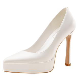 rosecastle婚鞋女防水台厚底高跟鞋不累脚缎面新娘鞋主婚纱礼服鞋