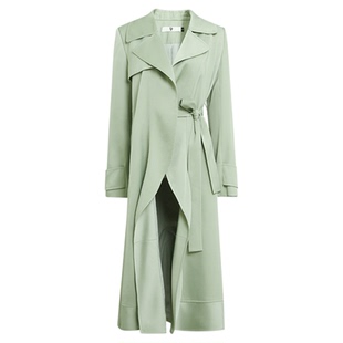 2026早春新款时尚大翻领设计感门襟气质系带光滑质感风衣外套女