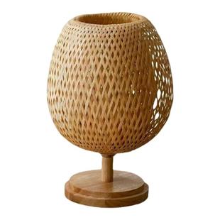 实木装饰台灯创意竹编卧室桌灯北欧禅意新中式民宿床头灯复古台灯