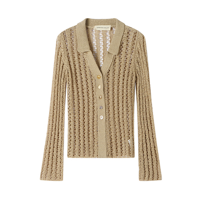 GREENBELT镂空V领针织开衫女